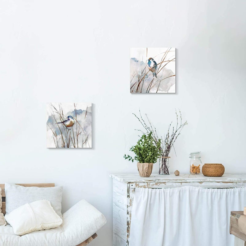 Hardy Gallery Abstract Picture Bird Wall Art: Animal Birds on Reed Watercolor Artwork Prints on Canvas for Bedroom (12â€ x 12â€ x 2 Panels) - Image 4